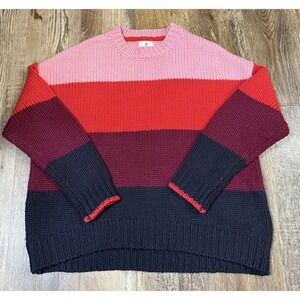 Sundry Wool Striped Sweater Pink Chunky Knit Sz 0 Wool Valentines Red Pink